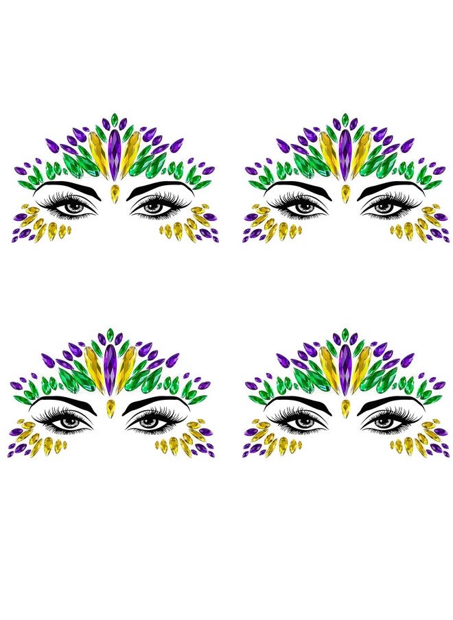 Wehhbtye - Wehhbtye 4 Set Mardi Gras Face Jewels Stickers, Self-Adhesive Mardi Gras Eye Gems Sticker, Glitter Face Crystals Decoration for Women Carnival Party Costume Cosplay Makeup Dress-up Decor - Image 1