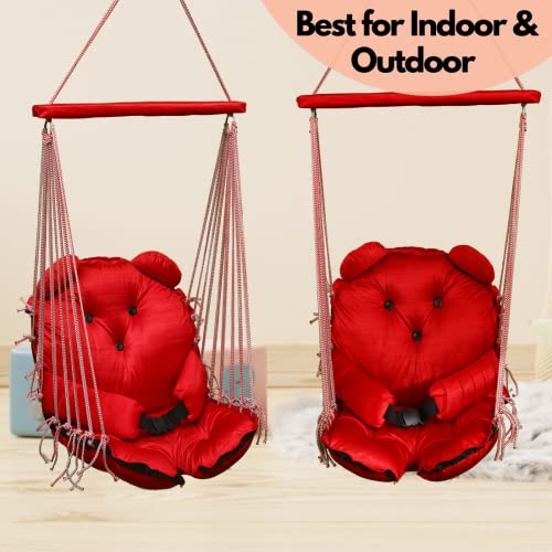Patiofy Cushioned Teddy Baby Jhula Swing || Swing for Home || Suitable for 1 to 5 Years Babies & Kids || Cotton Rope Baby Swing Chair || Red - Image 5