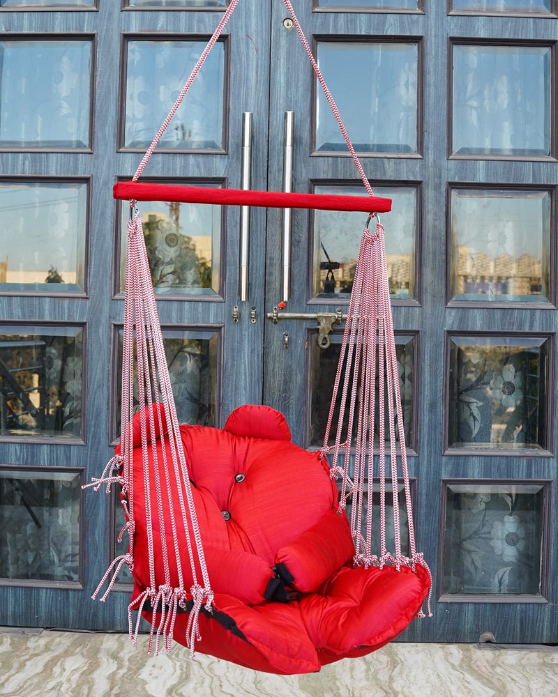 Patiofy Cushioned Teddy Baby Jhula Swing || Swing for Home || Suitable for 1 to 5 Years Babies & Kids || Cotton Rope Baby Swing Chair || Red - Image 3