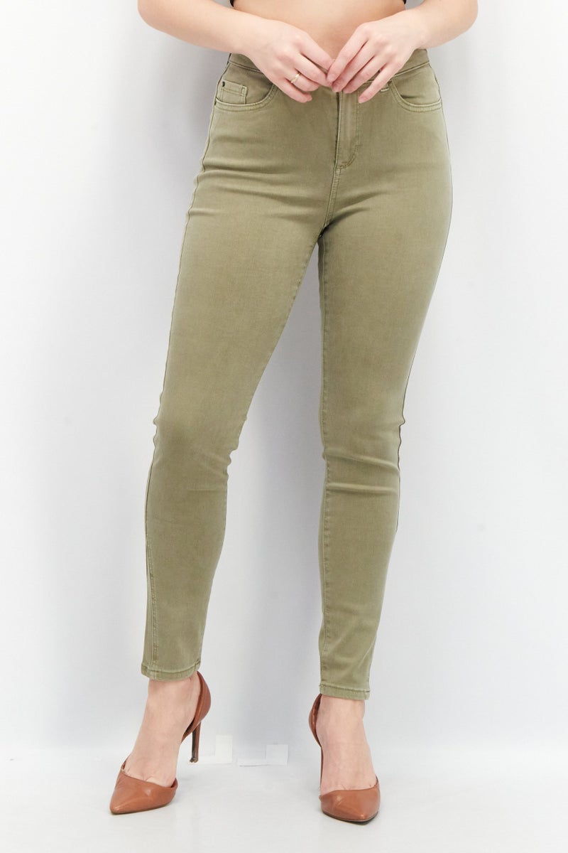 ESPRIT Women Skinny Fit Solid Stretchable 32 Length Jeans, Olive - Image 1