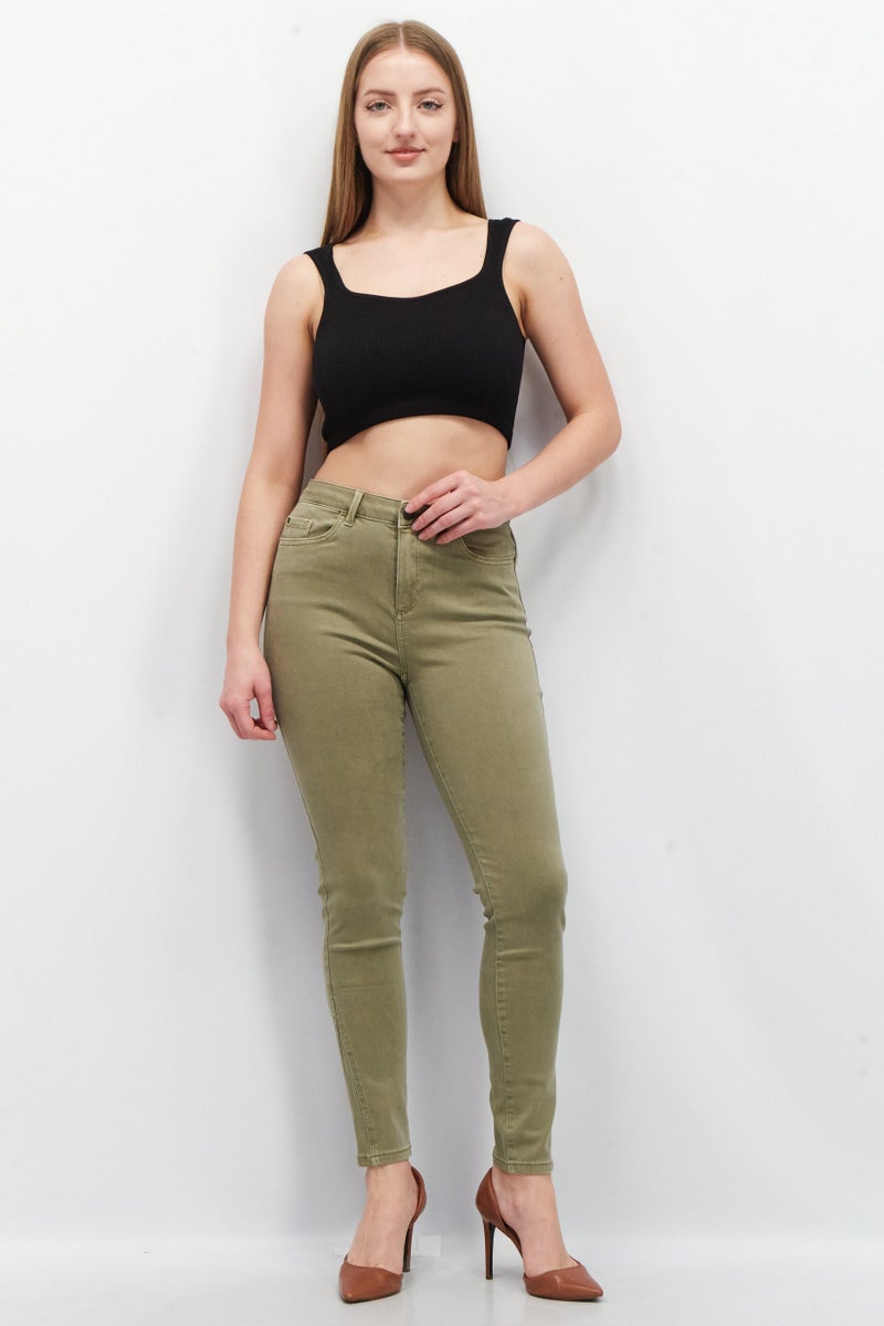 ESPRIT Women Skinny Fit Solid Stretchable 32 Length Jeans, Olive - Image 3