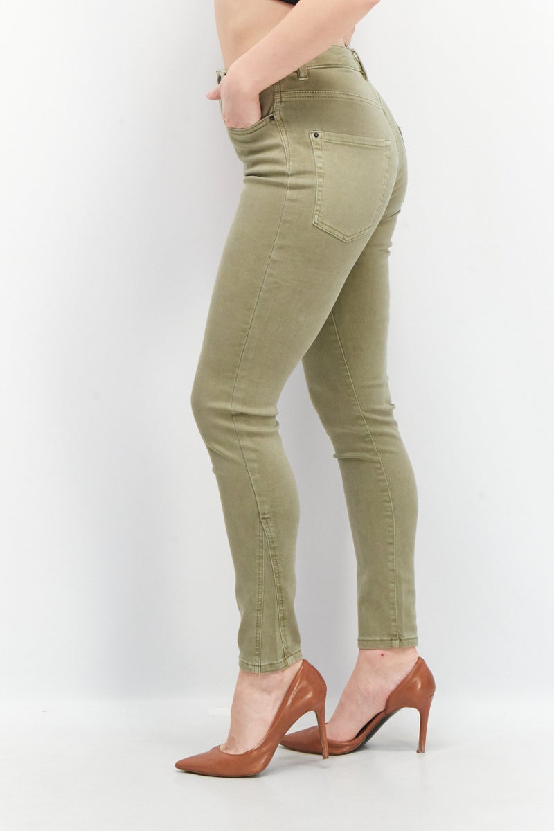 ESPRIT Women Skinny Fit Solid Stretchable 32 Length Jeans, Olive - Image 2