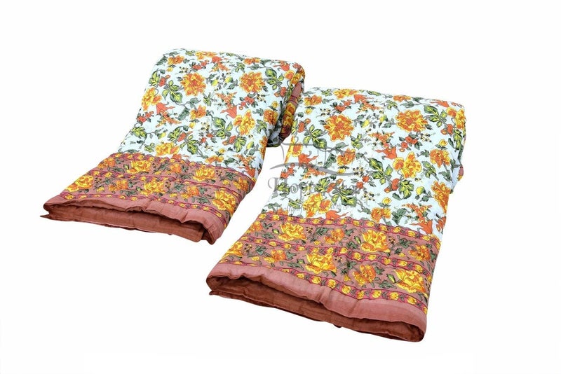 LOARSHY Pure Cotton 300 TC Garden Flower Printed Quilt | Lightweight and Warm Jaipuri Rajasthani Single Bed Razai | Soft Razai for Winters (Beige, Pack of 1) - Image 4