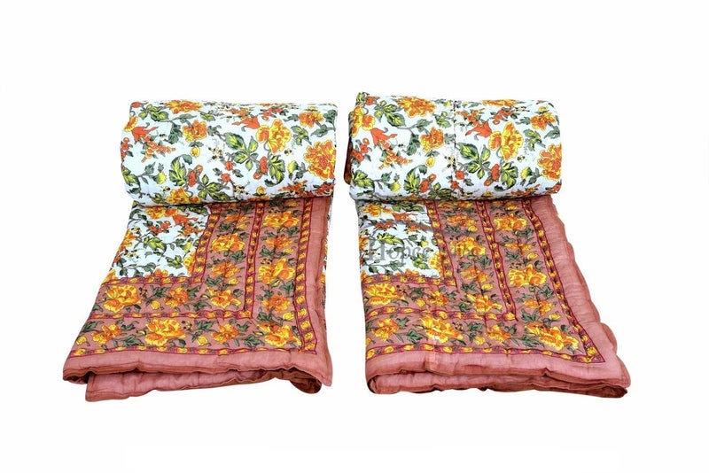LOARSHY Pure Cotton 300 TC Garden Flower Printed Quilt | Lightweight and Warm Jaipuri Rajasthani Single Bed Razai | Soft Razai for Winters (Beige, Pack of 1) - Image 5