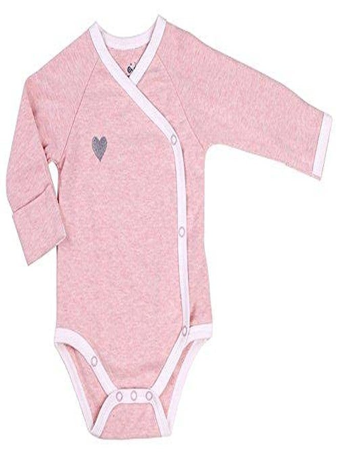 Asher and Olivia Baby Girl's 3-Pack Long-Sleeve Kimono Bodysuit Set -Side Snap Infant Bundle Light Pink, Stripes, Flower 0-3 Months - Image 2