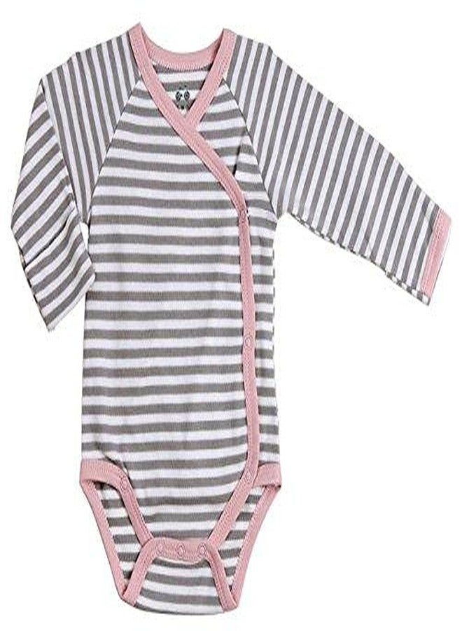 Asher and Olivia Baby Girl's 3-Pack Long-Sleeve Kimono Bodysuit Set -Side Snap Infant Bundle Light Pink, Stripes, Flower 0-3 Months - Image 3