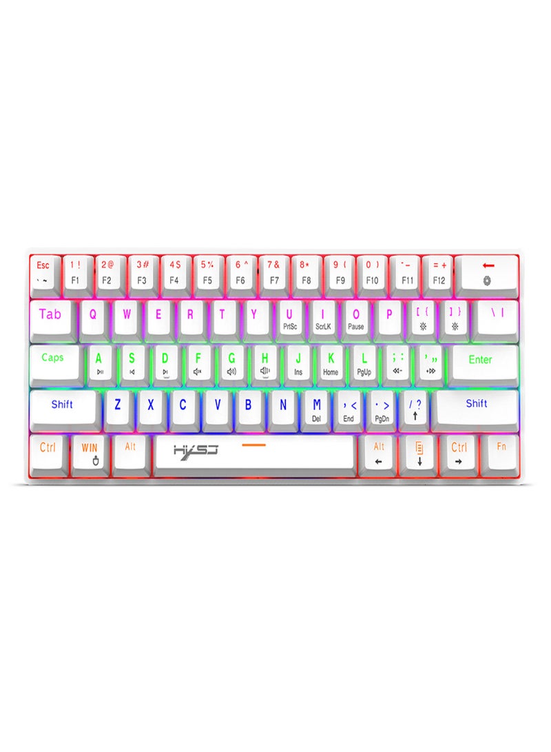 HXSJ V900 Wired 61-key Compact Mechanical Keyboard RGB Backlit Keyboard N-key Rollover Blue Switch Double Shot Keycaps, White - Image 1
