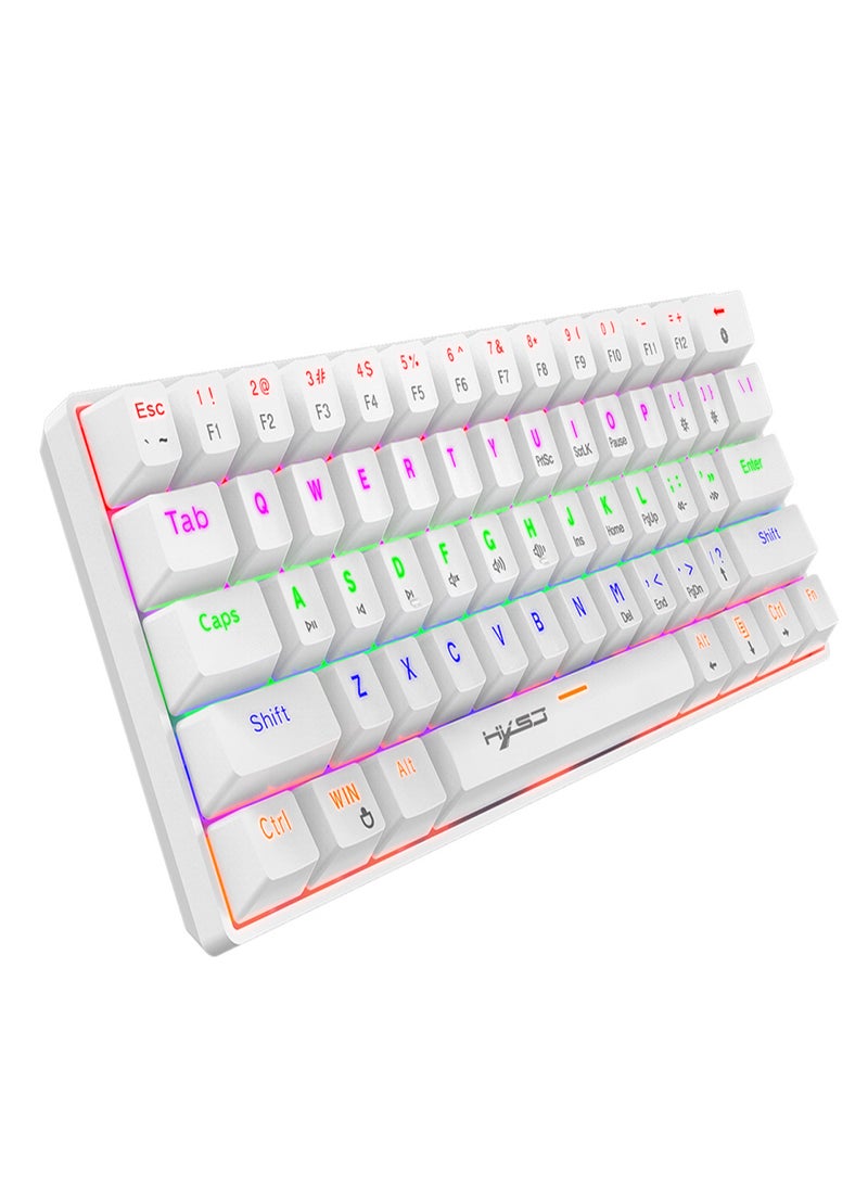 HXSJ V900 Wired 61-key Compact Mechanical Keyboard RGB Backlit Keyboard N-key Rollover Blue Switch Double Shot Keycaps, White - Image 2