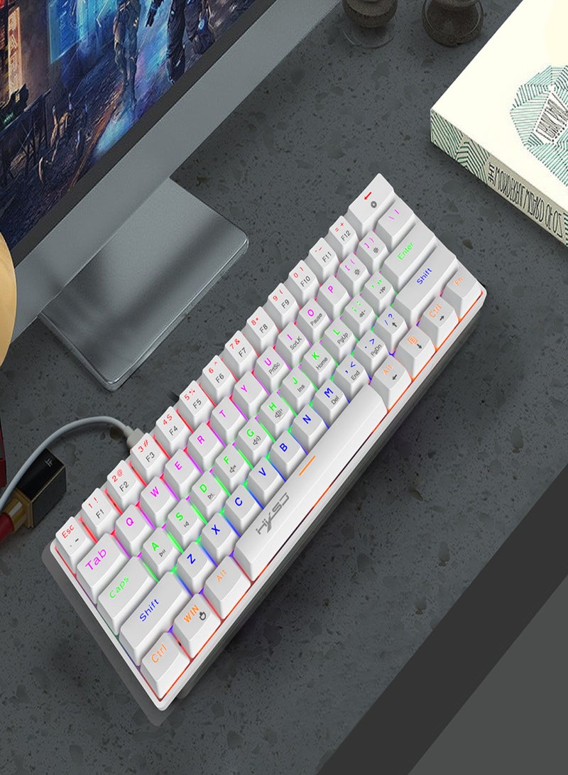 HXSJ V900 Wired 61-key Compact Mechanical Keyboard RGB Backlit Keyboard N-key Rollover Blue Switch Double Shot Keycaps, White - Image 3