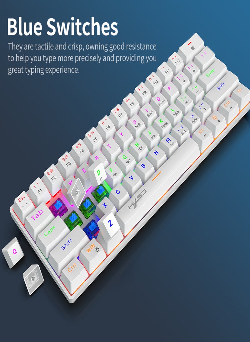 HXSJ V900 Wired 61-key Compact Mechanical Keyboard RGB Backlit Keyboard N-key Rollover Blue Switch Double Shot Keycaps, White - Image 5