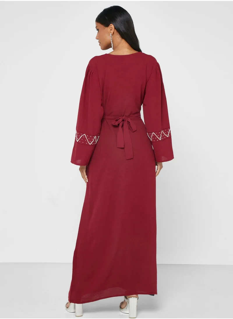 hayas closet Embellished Belted Jalabiya