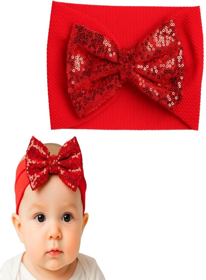 ANNACREATIONS ANNA CREATIONS 1 Pc Baby Sequin Bow Headbands – Soft Stretchy Turban Style Hairbands for Newborns & Infants – Sparkly Bows – Adorable Fashion Accessories for Baby Girls & Baby Boy (RED-2) - Image 1