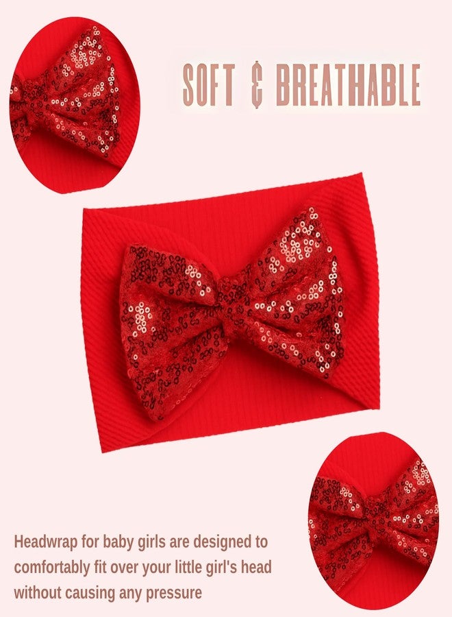 ANNACREATIONS ANNA CREATIONS 1 Pc Baby Sequin Bow Headbands – Soft Stretchy Turban Style Hairbands for Newborns & Infants – Sparkly Bows – Adorable Fashion Accessories for Baby Girls & Baby Boy (RED-2) - Image 3