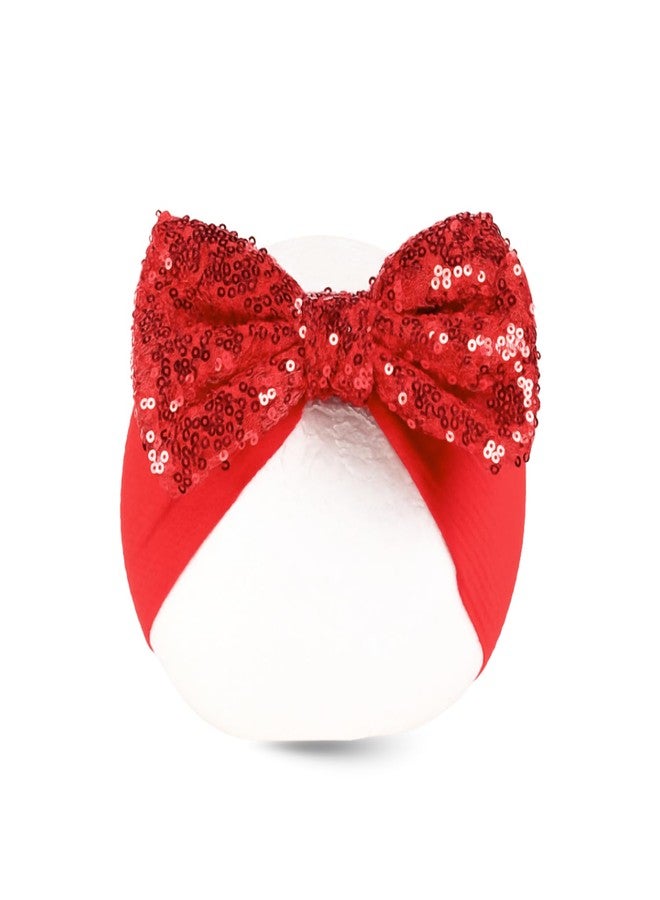 ANNACREATIONS ANNA CREATIONS 1 Pc Baby Sequin Bow Headbands – Soft Stretchy Turban Style Hairbands for Newborns & Infants – Sparkly Bows – Adorable Fashion Accessories for Baby Girls & Baby Boy (RED-2) - Image 5