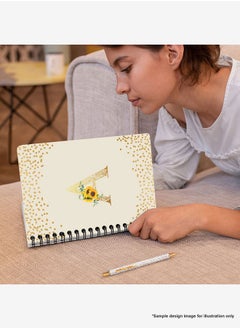 Stylizedd Designer A5 Spiral Notebook Memo Notepad Journal - Custom Monogram Initial Letter Mandala Floral Pattern Alphabet - V - Cream  - Image 2