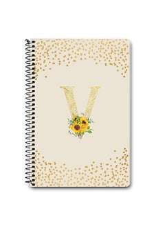 Stylizedd Designer A5 Spiral Notebook Memo Notepad Journal - Custom Monogram Initial Letter Mandala Floral Pattern Alphabet - V - Cream  - Image 1