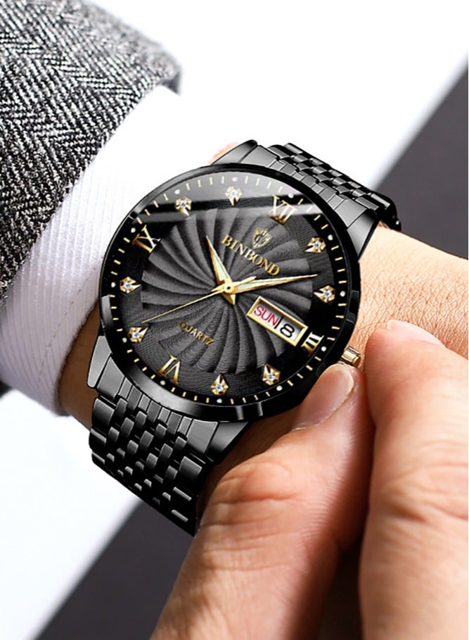 BINBOND Watches for Men Watch Luxury Stainless Steel Quartz Waterproof Watch - Image 1