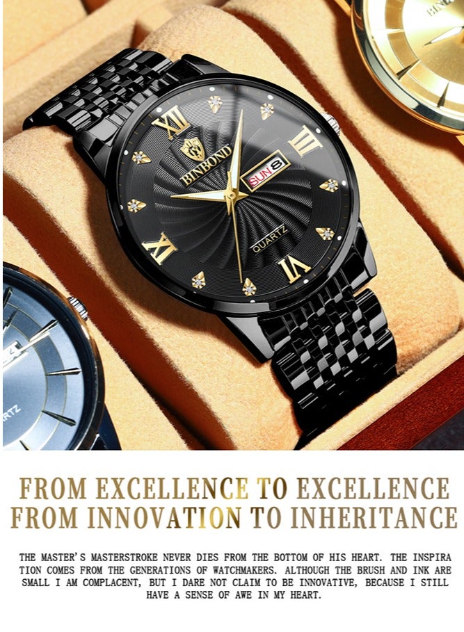 BINBOND Watches for Men Watch Luxury Stainless Steel Quartz Waterproof Watch - Image 2