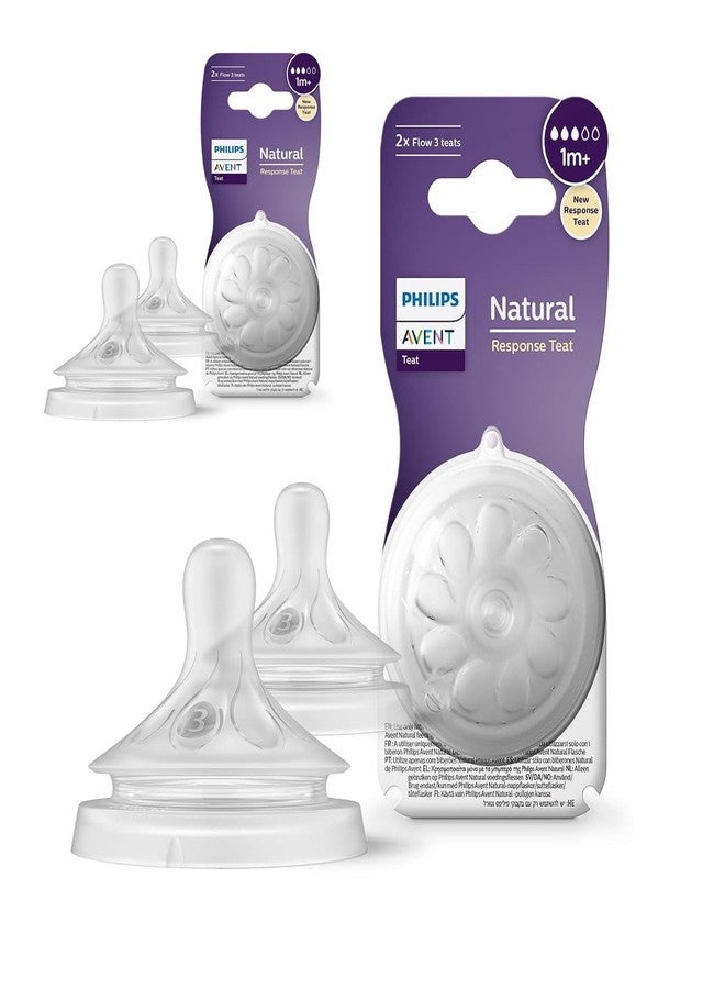 Avent Philips Avent Natural Response Bottle Teat - 4 x Baby Bottle Flow 3 Teats for Babies Aged 1+ Months, BPA Free (Model SCY963/04)