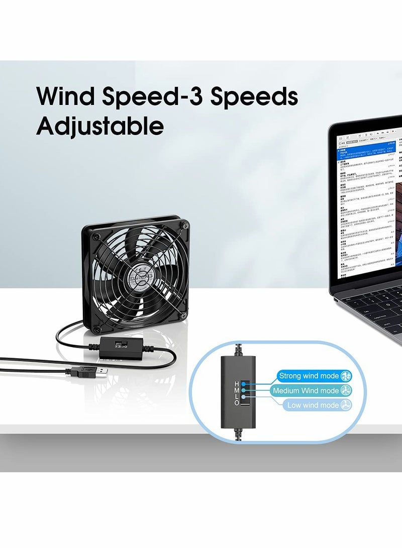 PC Fans 120mm 5V Cooling Fan, 3-Degree Speed Switch Portable Home Office Fans, Metal USB Powered Cooling Fan for Laptop/TV Box/AV Cabinet/PS4/Router  - Image 5