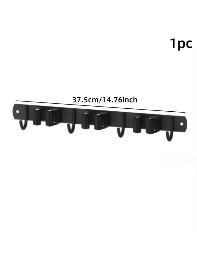 Stainless Steel Wall Mounted Mop Broom Holder With 4 Clips And 5 Hooks Silvery - Image 4