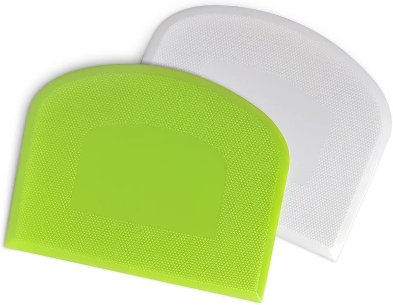 ALL-TOP Bowl Spatula & Bench Scraper,Flexible Plastic Multipurpose Kitchen Pastry Cutter Tool,Food Scrappers for Bread Dough Baking Cake Fondant Icing,Set of 2 Pieces - White,Green - Image 1