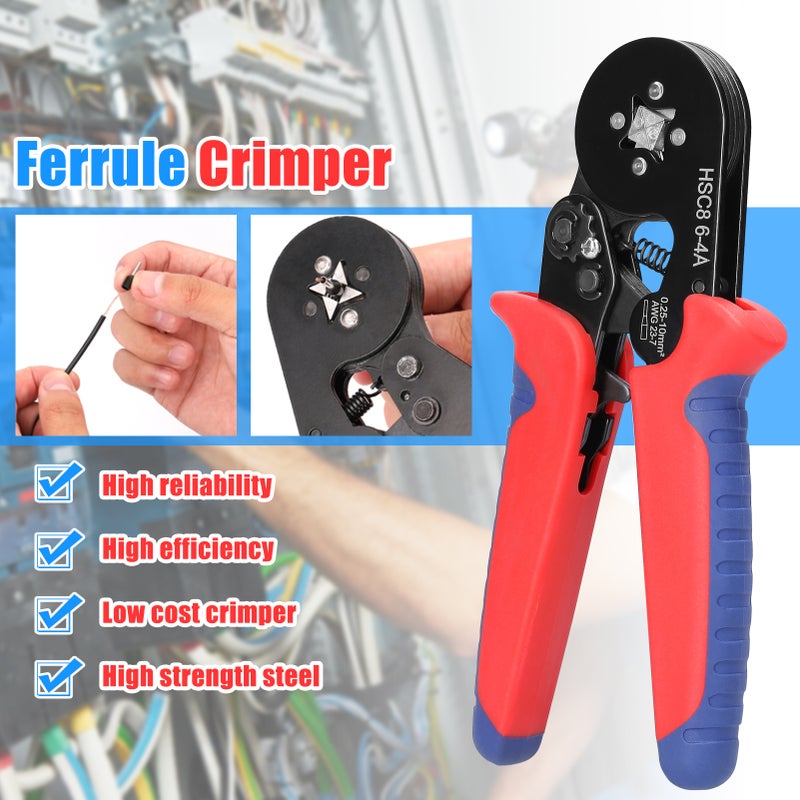 HSC8 6-4 0.25-10m㎡ AWG23-7 Ferrule Crimping Tool Kit High Hardness Crimper Plier - Image 5