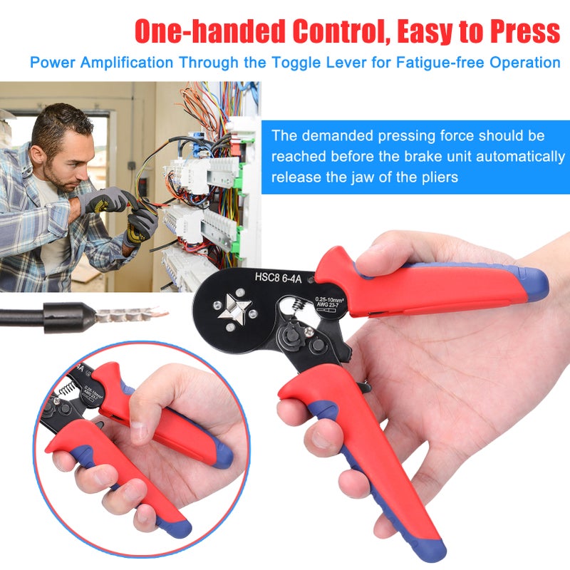 HSC8 6-4 0.25-10m㎡ AWG23-7 Ferrule Crimping Tool Kit High Hardness Crimper Plier - Image 3