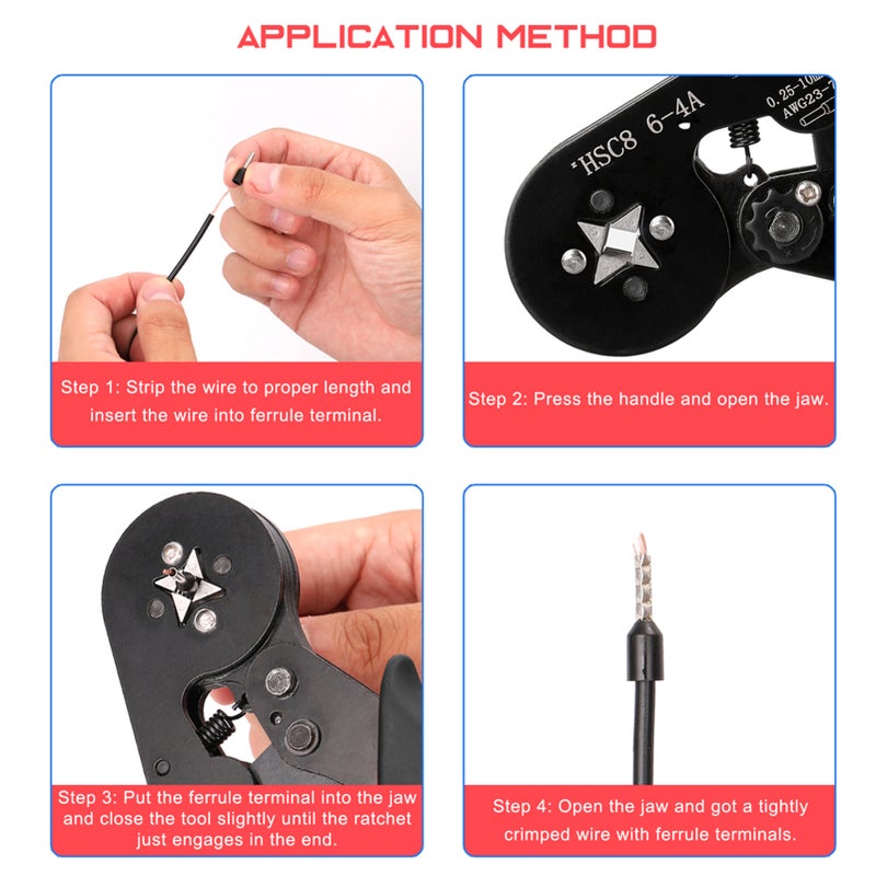 HSC8 6-4 0.25-10m㎡ AWG23-7 Ferrule Crimping Tool Kit High Hardness Crimper Plier - Image 2