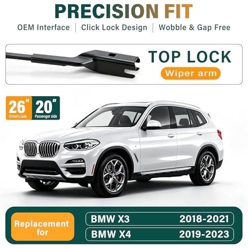 KVQ Windshield Wiper Blades Replacement for BMW X3 2018-2023, BMW X4 2019-2023, Original Equipment Replacement Front Rear Wiper Blade Set - 26" 20" 12" (Set of 3) - Image 2
