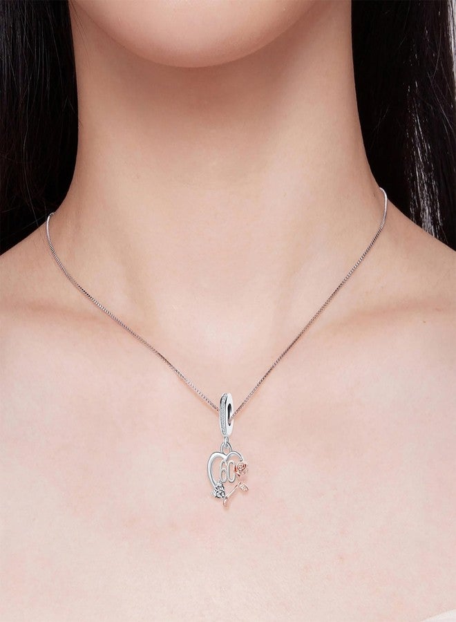 QeenseKc Birthday Number 60th Heart Dangle Charm Flower Cubic Zirconia Bead Compatible with Pandora Bracelet - Image 5
