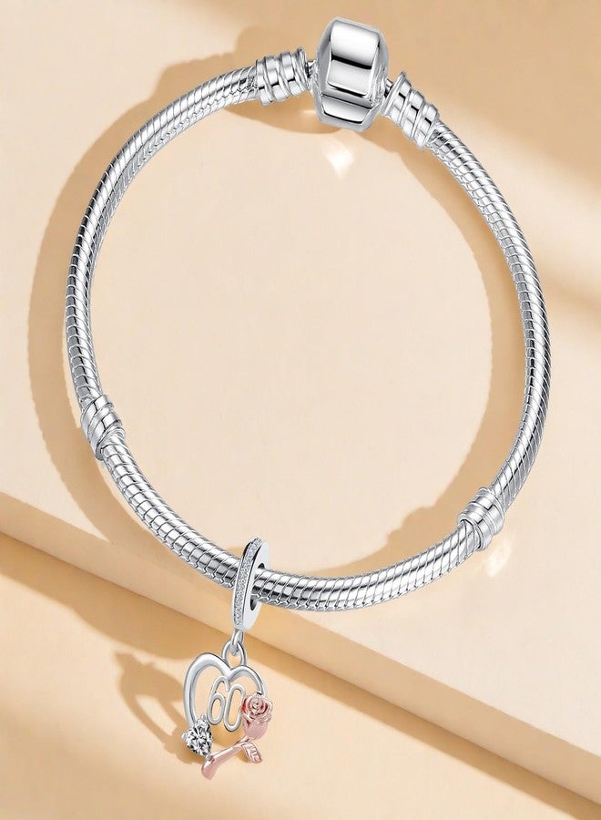 QeenseKc Birthday Number 60th Heart Dangle Charm Flower Cubic Zirconia Bead Compatible with Pandora Bracelet - Image 2
