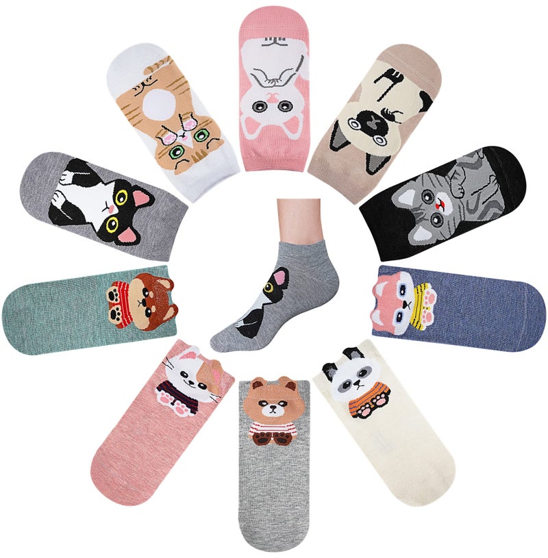 RATIVE Women's Ankle Fun Cute Socks for Cat Animals Lovers Funny Novelty Gifts (6-9, 10-pairs/all cats) - Image 1