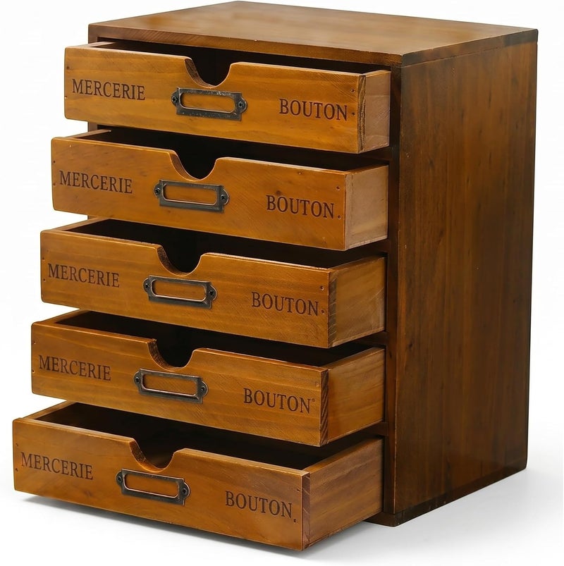Primo Supply Vintage 5-Drawer Wooden Desk Organizer - Craft Storage Drawers - Rustic Shelf Drawer - Ideal Home Office Organizers and Accessories - Multilevel Table Top - Apothecary Cabinet, Art Storage I Stackable - Image 1