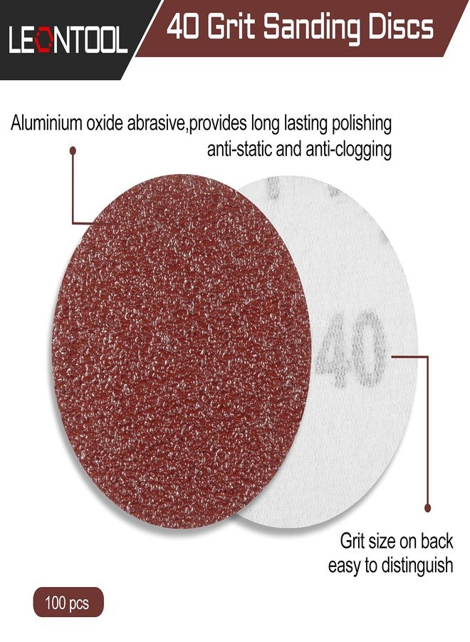 أقراص صنفرة LEONTOOL مقاس 3 بوصات ورق صنفرة بخطاف وحلقة بحبيبات 40، 100 قطعة، وسادة صنفرة بدون ثقوب من أكسيد الألومنيوم، صنفرة مدارية عشوائية - Image 2