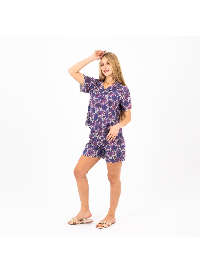 zecotex  Classic Pajama Set for Women - 100% Cotton Floral Print Button-Down Top & Shorts - Lightweight Summer Sleepwear & Loungewear  - Image 5