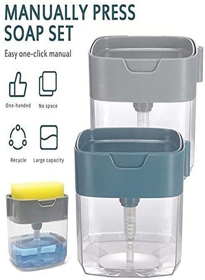 RHYDON 2 in 1 Soap Pump Plastic Dispenser for Dishwasher Liquid; Holder (Clear Bottom Stand 385ml) Free Sponge - Image 2