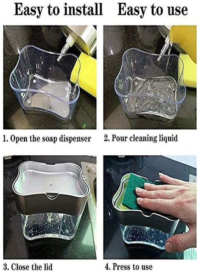 RHYDON 2 in 1 Soap Pump Plastic Dispenser for Dishwasher Liquid; Holder (Clear Bottom Stand 385ml) Free Sponge - Image 4