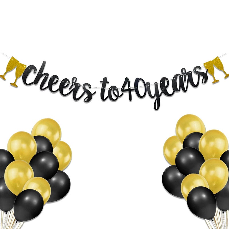 Festiko®40th Birthday decoration Cheers to 40 Years Decor for Men Women Happy 40th Birthday Wedding Anniversary Party Supplies Black Glitter Decorations combo(Banner,Balloons)- 51 Pcs - Image 5