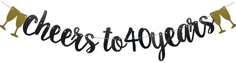 Festiko®40th Birthday decoration Cheers to 40 Years Decor for Men Women Happy 40th Birthday Wedding Anniversary Party Supplies Black Glitter Decorations combo(Banner,Balloons)- 51 Pcs - Image 2