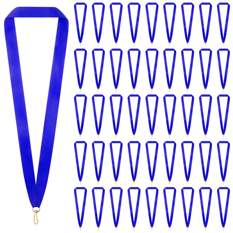 Berlune 100 Pcs Neck Ribbon with Snap Clips Blank Medal Solid Award Ribbon Lanyards Flat Award Holder for Kids Adults Student Competitions Sports Party Back to School Ceremonies Achievement Blue - Image 2