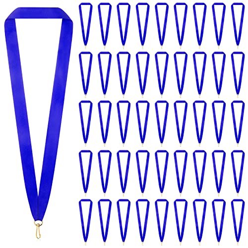 Berlune 100 Pcs Neck Ribbon with Snap Clips Blank Medal Solid Award Ribbon Lanyards Flat Award Holder for Kids Adults Student Competitions Sports Party Back to School Ceremonies Achievement Blue - Image 1