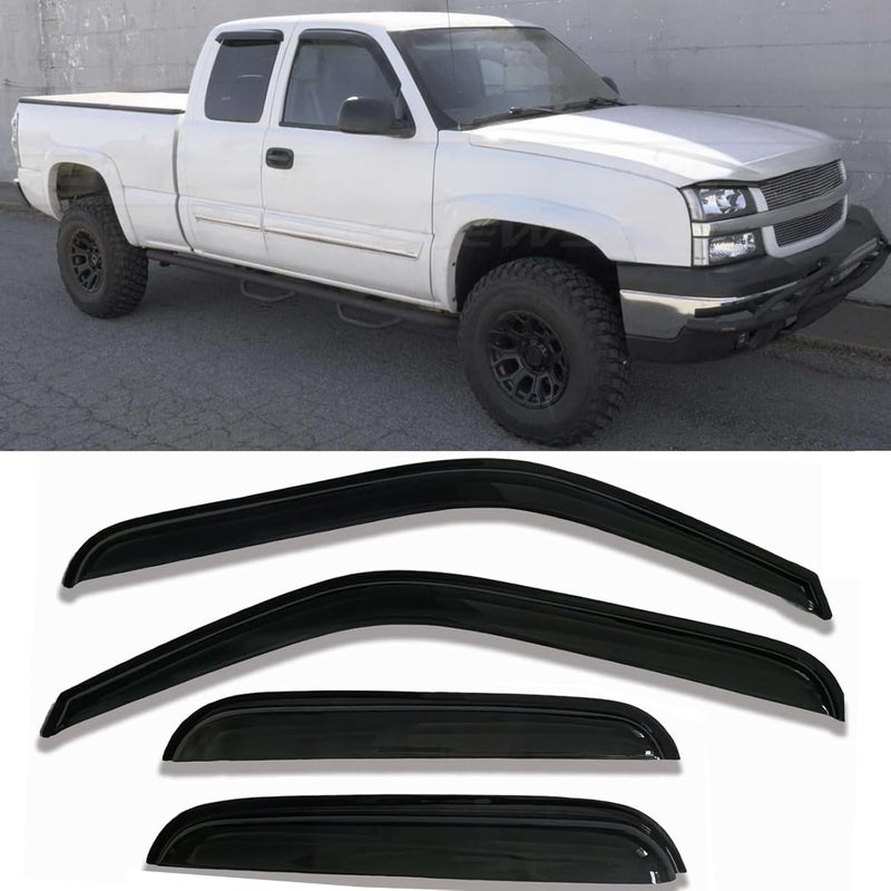 TONOYTIM Tape On Window Visors Rain Guards for Chevy Silverado & GMC Sierra 1500/2500/3500/2500HD Extended Cab 1999-2006,Window Vent Wind Deflectors Visors Shades for 2007 Silverado/Sierra Classic Model,4PCS - Image 1