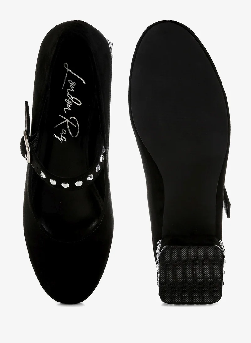London Rag Black Studded Mary Jane Pumps in Black for Women | Best Price UAE