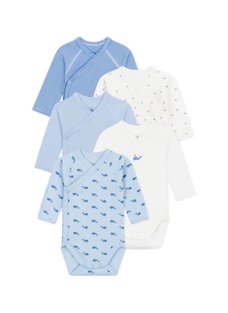 بيتي باتو Set of 5 baby cotton long-sleeved crossover printed bodysuits