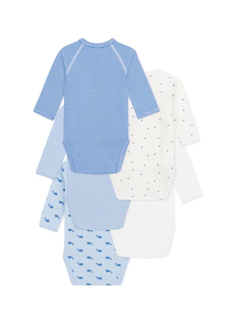 Petit Bateau Set of 5 baby cotton long-sleeved crossover printed bodysuits