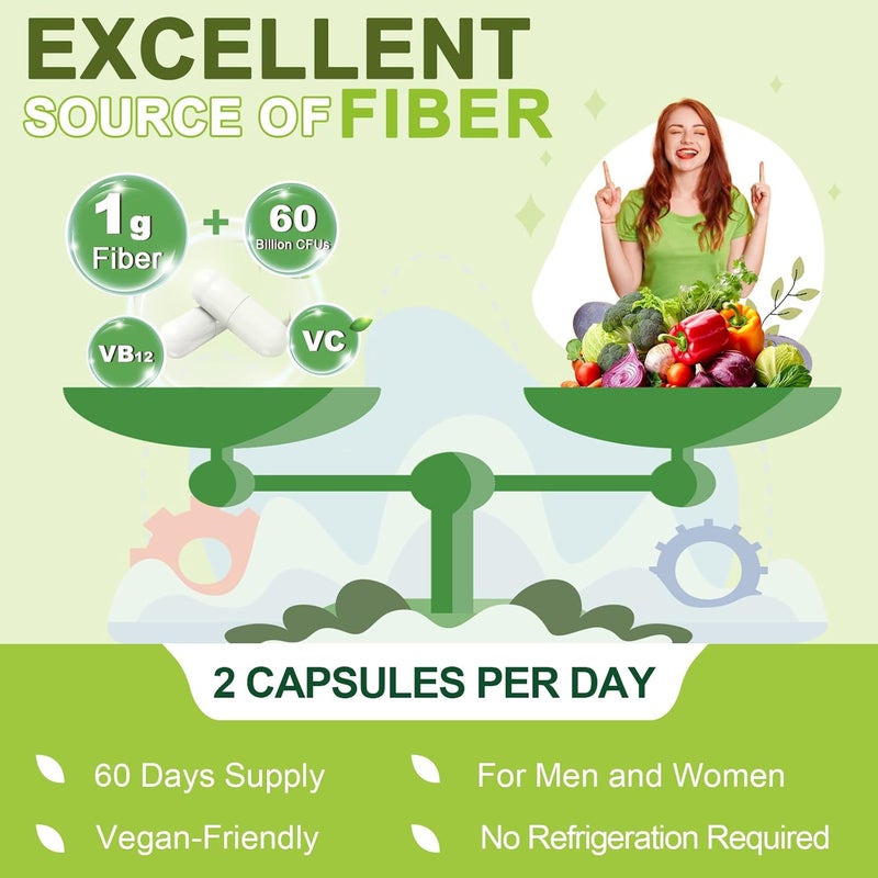 NATURE TARGET Prebiotic Fiber Supplement with 60 Billion Probiotics for Digestive Health  Prebiotics and Probiotics for Women  Men Regularity Supports Occasional Constipation  120 Veggie Capsules - Image 5