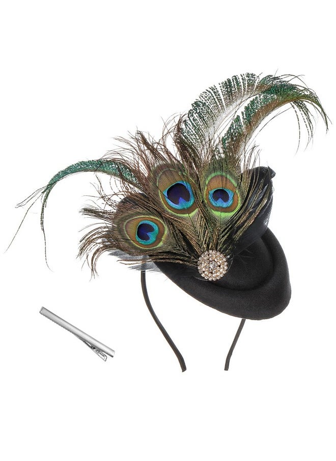 DEAYOU - Pillbox Fascinator Hat Headband Hair Clip Hat For Women Small Fibre Feather Bowler Wedding Party Hat Tea Hat Headpiece For Cocktail Party Peacock Feather - Image 1