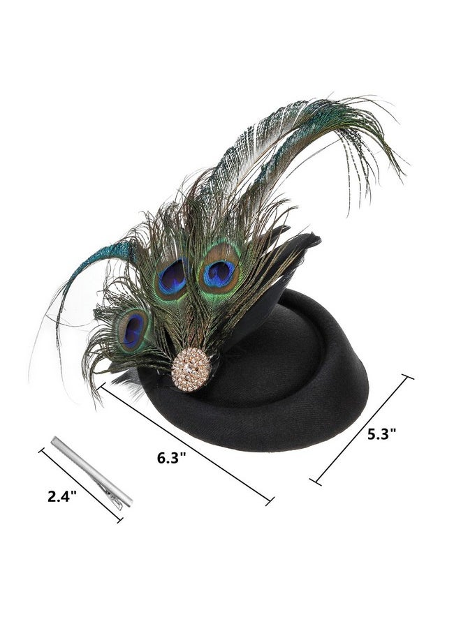 DEAYOU - Pillbox Fascinator Hat Headband Hair Clip Hat For Women Small Fibre Feather Bowler Wedding Party Hat Tea Hat Headpiece For Cocktail Party Peacock Feather - Image 1