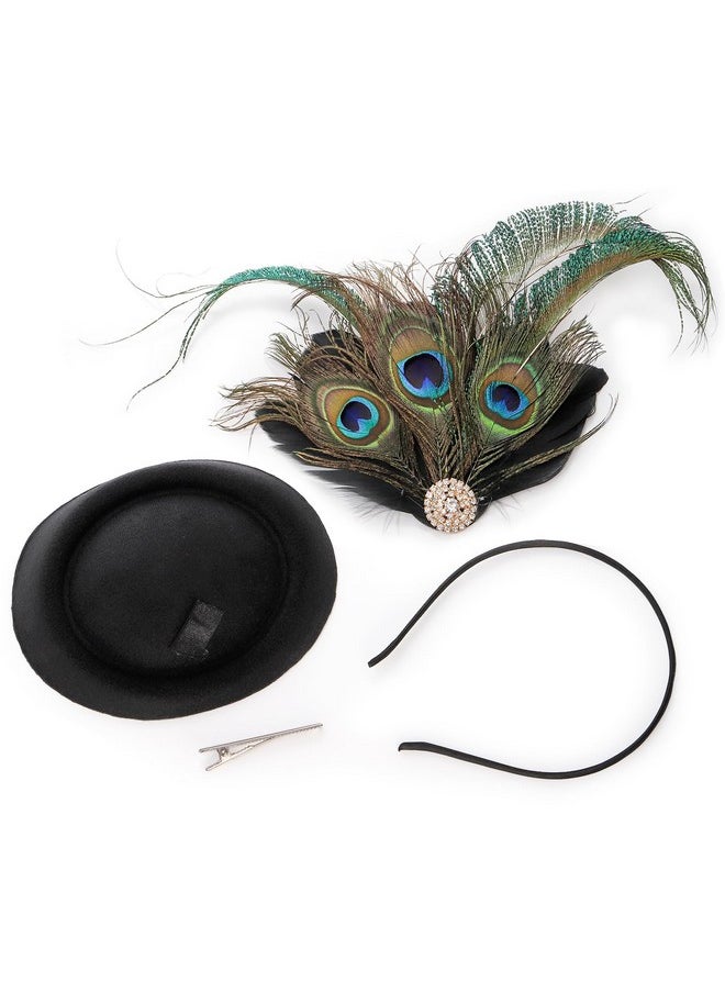 DEAYOU - Pillbox Fascinator Hat Headband Hair Clip Hat For Women Small Fibre Feather Bowler Wedding Party Hat Tea Hat Headpiece For Cocktail Party Peacock Feather - Image 1